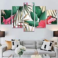 SIGNWIN 5 Panel Canvas Wall Art Modern Art Decorative Elements Fun Illustrations Leaves Multicolor Patterns for Home Decorations Ready to Hang - 60
