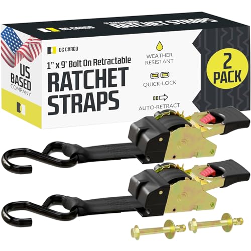 DC Cargo Mall Bolt-on Auto Retractable Ratchet Straps (2-Pack) 1 x 9ft Heavy Duty 1 200lb Break Strength Tie Down Straps for Boat Jet Ski RZR ATV