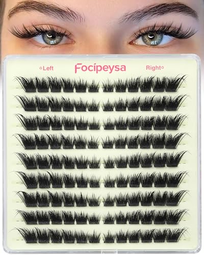 Focipeysa Fox Lash Clusters Natural Eyelash Extensions Wispy Cluster Eyelashes Extensions Individual Eyelashes with Bottom Lashes Reusable Lashes 11-19mm DIY Lash Extensions at Home
