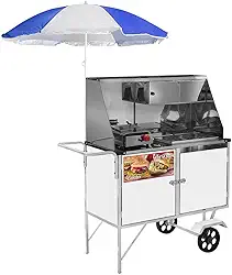 Carrinho 2 em 1 Cefaz Hot Dog e Lanche Luxo Branco com Rodas Maciças e Guarda Sol Bl09m/gs