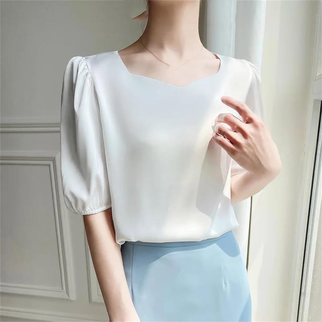 Yeuyyben Maglietta da donna in chiffon, estiva, casual, con maniche a 3/4, vestibilità larga, leggera, alla moda