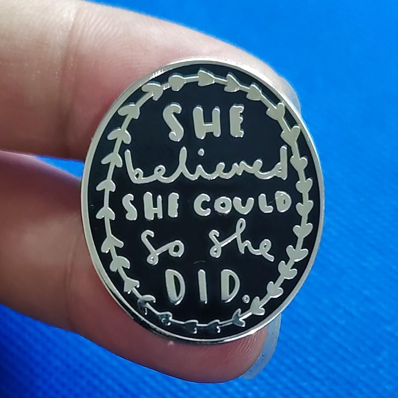 Image of She Believe She Could, So She DID Enamel Pin Brooches Metal Elliptical Enamel Badges Jewelry Accessories
