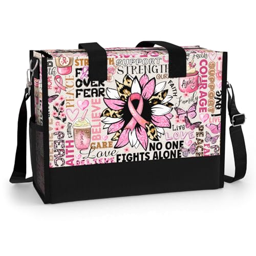 Image of 84hoods Large Waterproof Tote Bag with Pockets and Zipper for Travel, Work, Grocery. Breast Cancer Awareness Gift for Women.