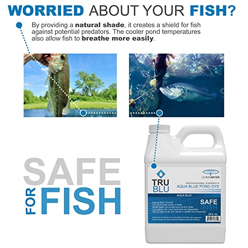 Trublu Concentrated Pond Dye, Aqua Blue (1Qt) - Concentrated Colorant Shades Water For Temperature Control - Safe For Swimming And Wildlife - Professional Strength #TOP5