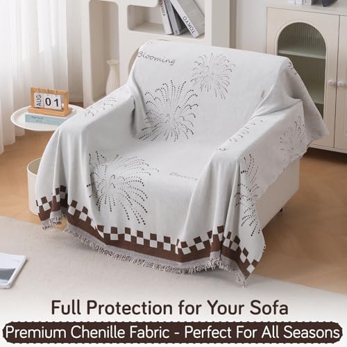 Image of HOKIPO 320 GSM Chenille Sofa Throw Blanket for 1 Seater Sofa - Printed All-Season Sofa Cover, 'Serene Abode Series' Brown Dot Burst (180x180 cm) (AR-6631-D6)