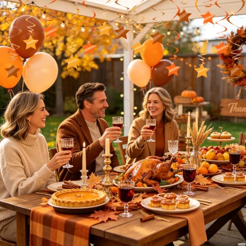 Image of BEISHID Orange Brown Hanging Swirls Pre-Strung Stars Hanging Decorations for Baby Shower Autumn Harvest Fall Classroom Home Party Decor Supplies,Pack of 15