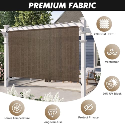 Image of Artpuch Custom Size Patio Shades Roll Up Outdoor Roller Shade, Cordless Exterior Roller Blinds Cloth for Porch Pergola Gazebo, Mocha