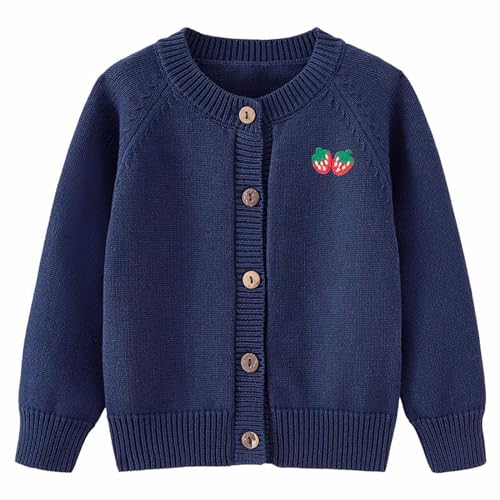 Toddler Baby Girls Knit Cardigan Long Sleeve Button Down Crewneck Sweater Winter Kids Solid Embroidery Coat