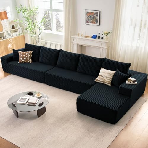 Image of Oversized Modular Sectional Sofa Couch, Large 5 Seater Corner Sofa Modern L Shaped Sectional Couch Cloud Couches for Living Room, Office, Spacious Space, Corduroy, No Assembly Required, Black