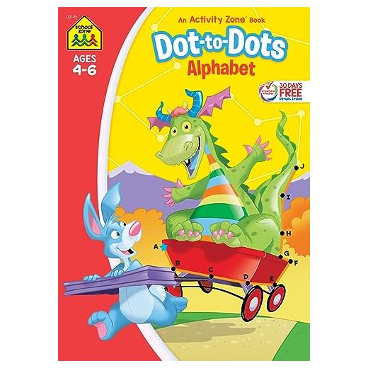School Zone - Dot-to-Dots Alphabet Workbook - 32 Pages, Ages 4 to 6, Preschool, Kindergarten, Connect the Dots, Letter Puzzles, ABCs, and More (School Zone Activity Zone® Workbook Series)