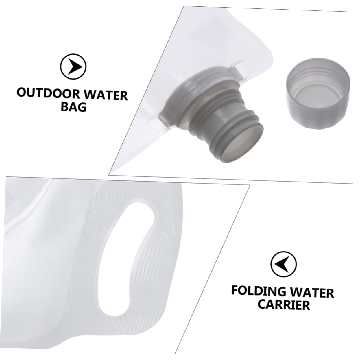 KICHOUSE 4Pcs Portable Transparent Water Bags Collapsible Safe Water Jugs for Camping and Hiking for and Travel Random Color