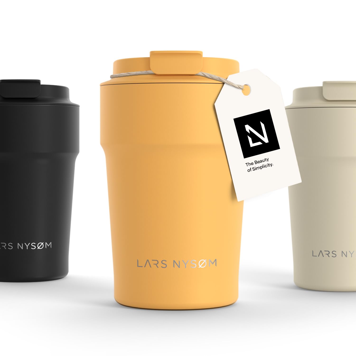 LARS NYSØM Thermo Kaffeebecher to go 380ml | Travel Mug 0,38 Liter mit Isolierung | Auslaufsicherer Edelstahl Thermobecher für Kaffee und Tee unterwegs | Teebecher (Mustard Yellow, 380ml)