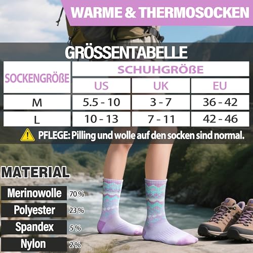 EBMORE Damen Merino Wollsocken Thermosocken Wandersocken Warmesocken Wintersocken Dick Wolle Sportsocken Arbeitssocken für Outdoor 5 Paar Geschenke(Nordisch,M)