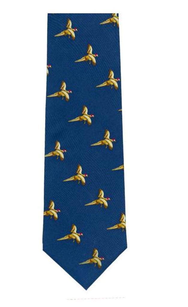 Soprano Navy Blue Silk Tie With large flying pheasant design (TS913)