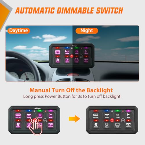 Image of Nilight 8 Gang Switch Panel APP RGB 12V 24V Circuit Control System 4-Mode | w /Power Source Switch APP Remote Control Automatic Dimmable Toggle /Momentary /Strobe /Flash for Car Pickup Truck Camper SUV
