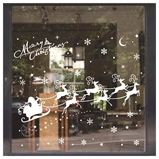 luchainlimiky Arrangement de fenêtre Autocollant de Verre de père Noël en Verre traîneau Wapiti Autocollant de fenêtre Autocollant