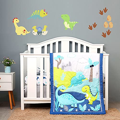 Baby Bees 4 Pieces Cartoon Dinosaurs Crib Bedding Sets For Boys And Girls | Baby Bedding Crib Set Of Crib Sheet, Quilt, Dust Ruffle For Standard Size Crib #TOP8