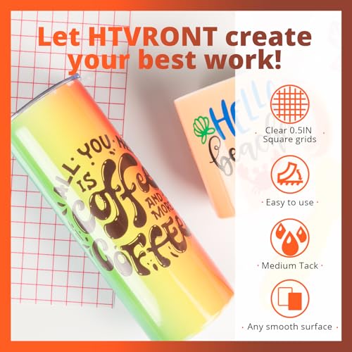 Image of HTVRONT Clear Vinyl Transfer Paper Tape Roll 6 inch x 50 Feet Clear w /Red Alignment Grid - Application Transfer Tape Perfect for Self Adhesive Vinyl for Signs Stickers Decals Walls Doors & Windows