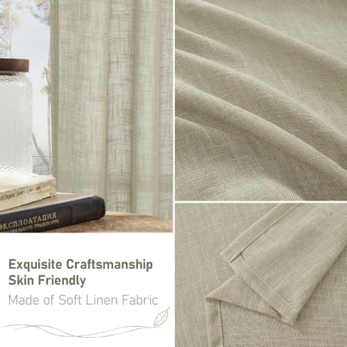 Image of LAMIT Sheer Linen Kitchen Curtains Over Sink 40 Inch Length, Oatmeal Bronze Grommet Window Drapes Light Filtering Neutral Boho Panels for Bathroom /Cafe, 2 Panels, 34 x 40 Inch