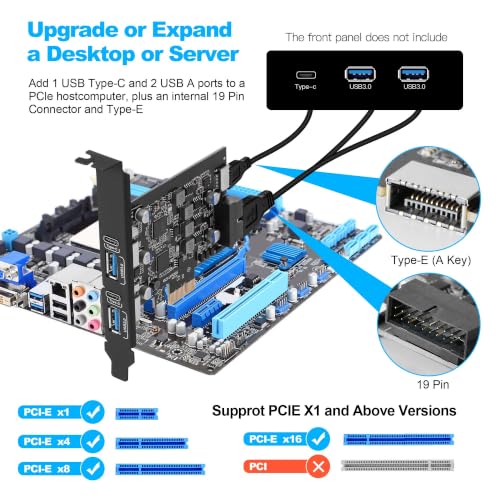 Image of 6-Ports USB 3.0 PCIe Card (2X USB A-2X Type-C), with 19 Pin /Type E(A-Key)