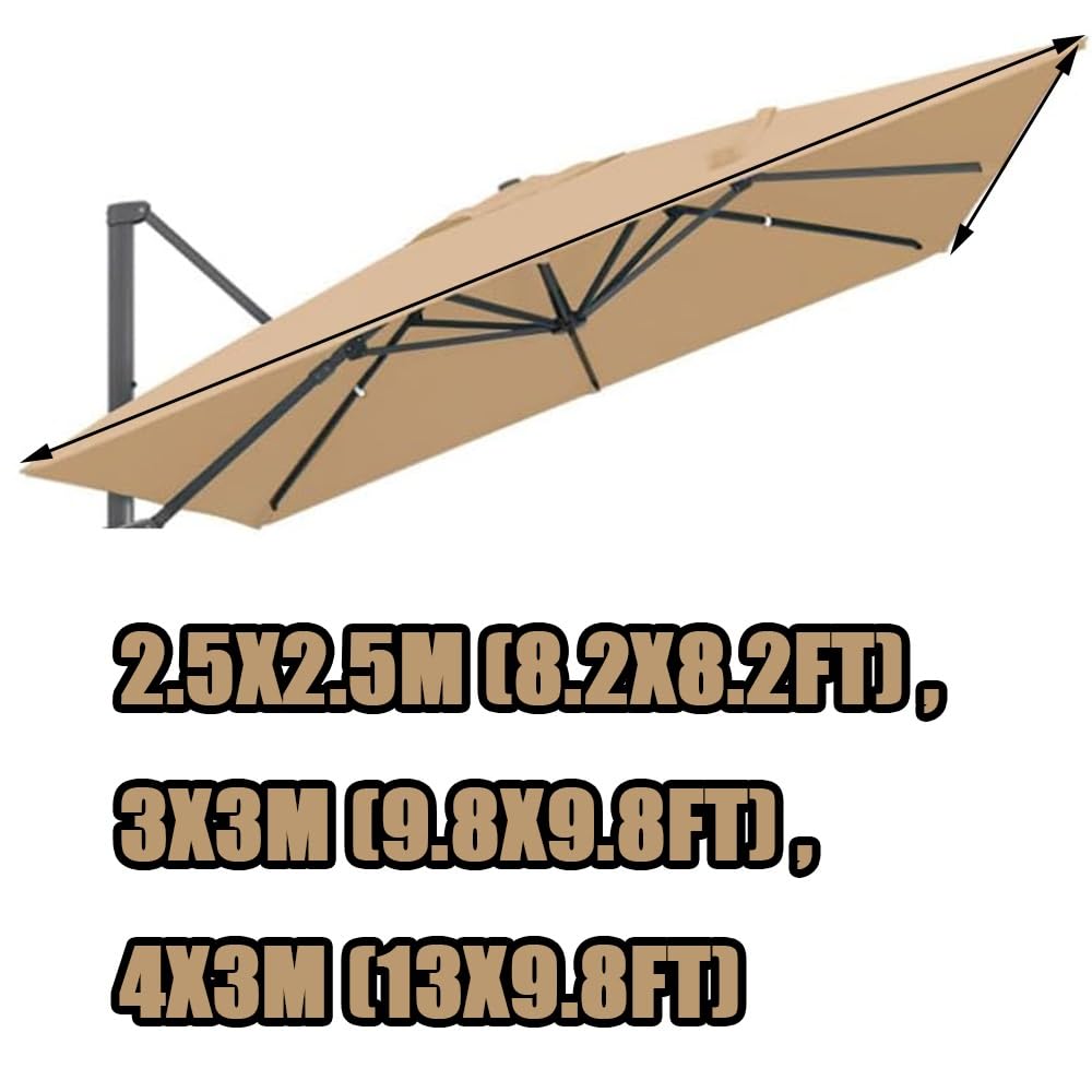 Toldo de repuesto para sombrilla rectangular de patio de 3 x 4 m, 8 varillas, tela de protección UV, color gris, funda de repuesto para parasol al aire libre y resistente a la intemperie