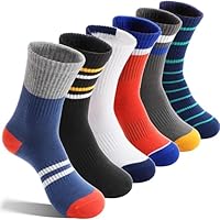 EBMORE Boys Kids Socks Athletic Sport Running Basketball Trainer Crew Cosy Cotton Youth Socks for Outdoor 6 Pairs Gifts Stocking Fillers(Dark Color Mix,9-15 Years)