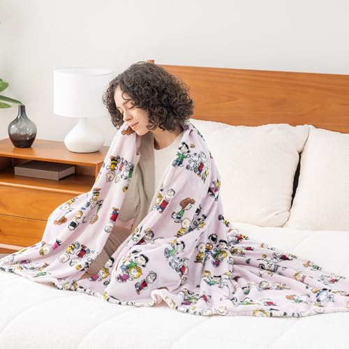 Image of Berkshire Blanket Peanuts VelvetLoft Cute Character Snoopy Plush Throw Blanket,Peanuts Laughing Robe Lilac,Throw 55 in x 70 in (Official Peanuts Product)
