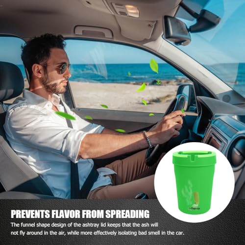 Image of Glow in The Dark Ashtray, Car Ashtray, Cigarette Self-Extinguishing Car Cup Holder Ashtrays with Lid, Universal Portable Mini Vehicle Cigarette Trash Can Auto Accessories for Cars (Green)