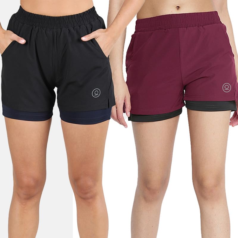 Image of CHKOKKO Double Layered Sports Combo Gym Workout Running Shorts for Women