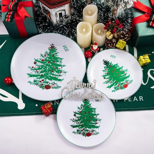 Rubtlamp 60PCS Christmas Plastic Plates, White Disposable Plates with Green christmas Tree, Fancy christmas Party Plastic Plate Include 30 Dinner Platos, 30 Dessert Platos for Parties – Image 6