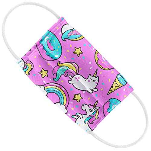 Popfunk Kids Donuts Rainbows and Unicorns Pattern 1-Ply Reusable Face Mask Covering with Adjustable Nose Wire