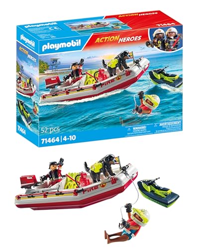 PLAYMOBIL Action Heroes 71464 Bote de Bomberos con Moto
