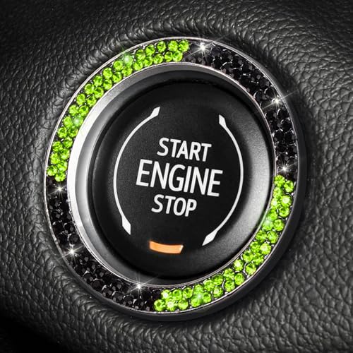 Image of ToBeQueen Bling Black Green Push Start Button Cover Emblem Sticker, Crystal Diamond Rhinestone Start Button Ring Car Decor, Green and Black Car Accessories for Women