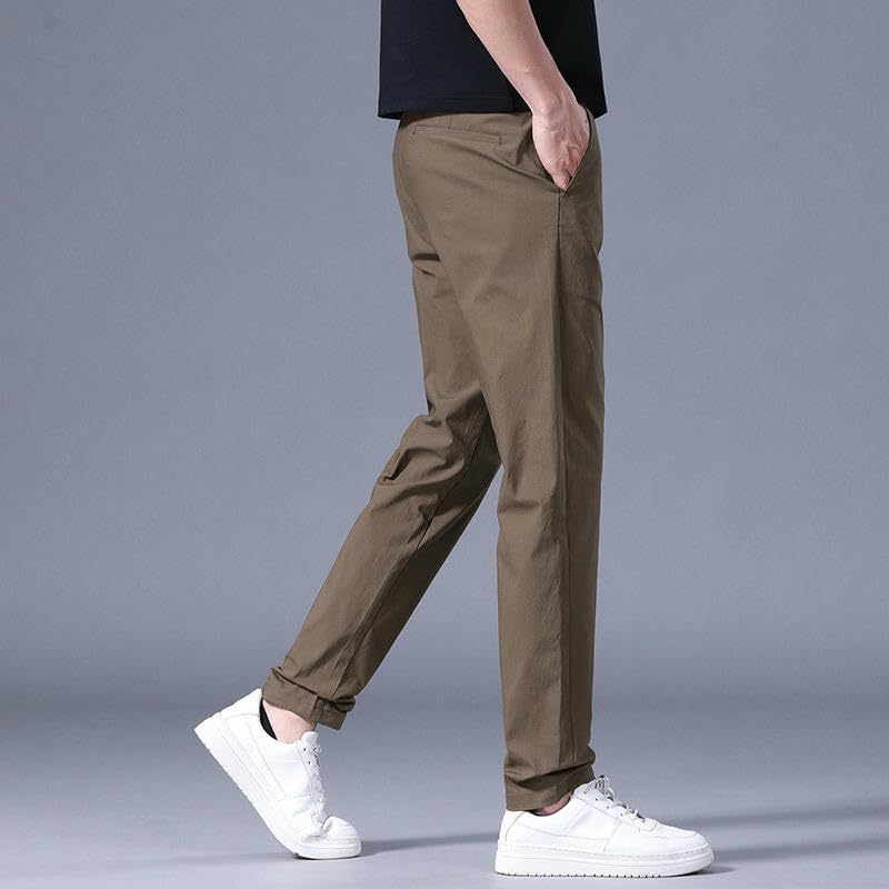 Men's Summer Thin Ice Silk Cotton Slim Straight Versatile Casual Pants4