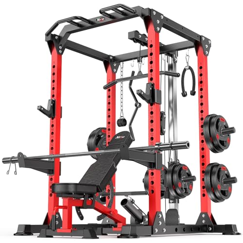 Image of Power Rack Power Cage Multi-Function Squat Rack with Cable Crossover System Selectable More Training Attachment Power Rack for Garage & Home Gym