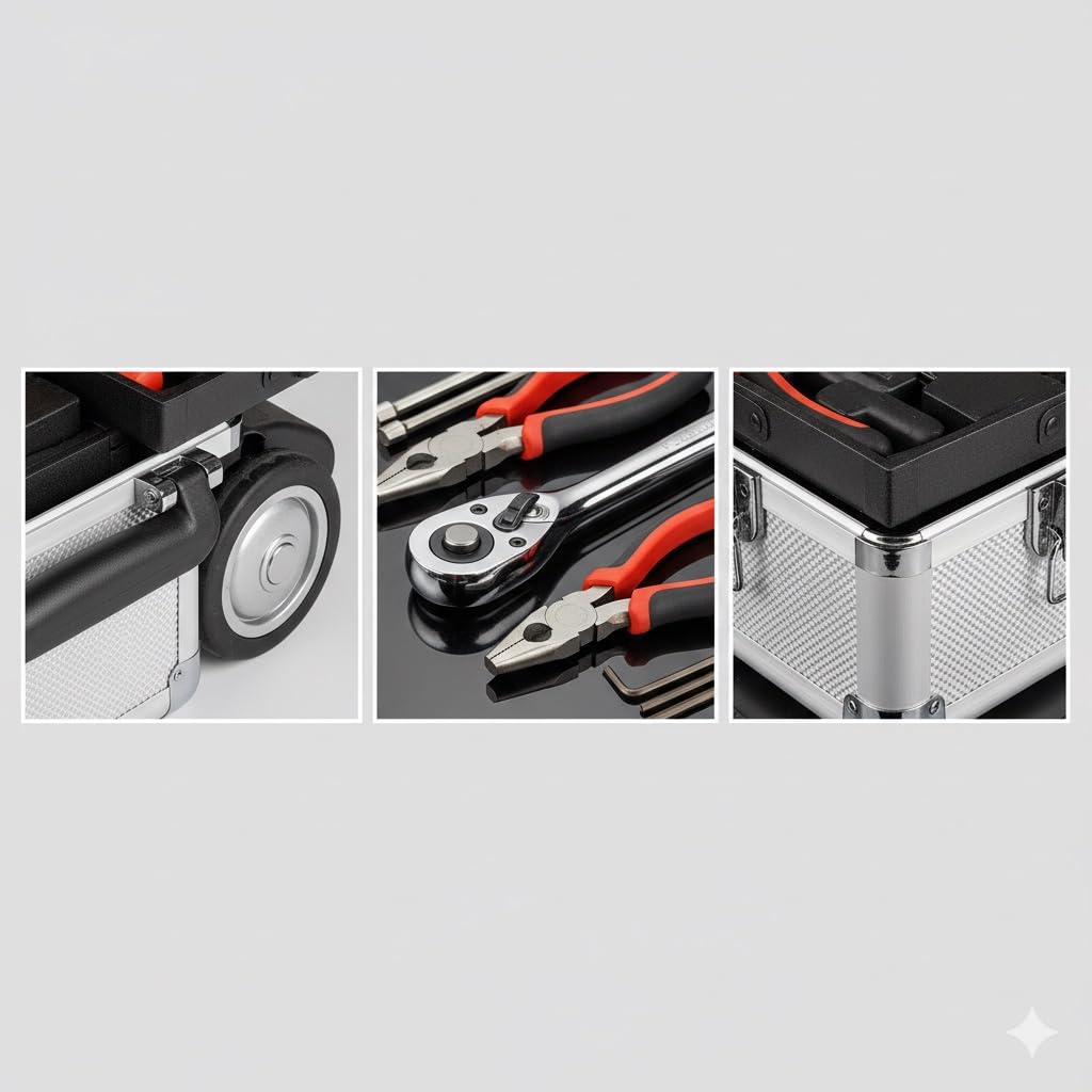 VALIGETTA Professionale Kit Attrezzi 799 Pezzi, Trolley in Alluminio con Ruote, Set Completo Utensili per Meccanico e Fai da Te, Include Bussole, Cricchetti e Chiavi