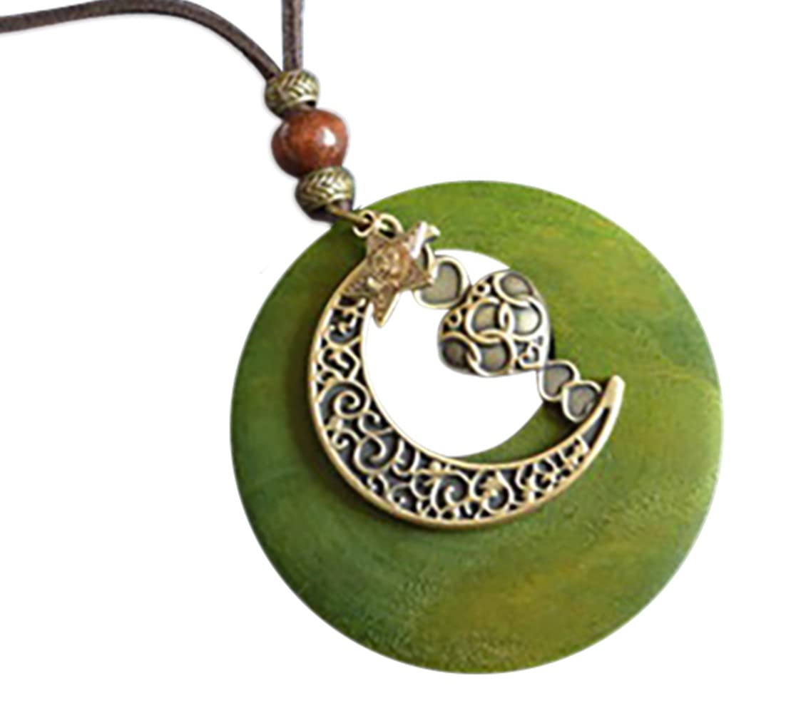 Les umesVintage Necklace Wooden Pendant Long Necklaces for Women Boho Ethnic Style Handmade Jewelry