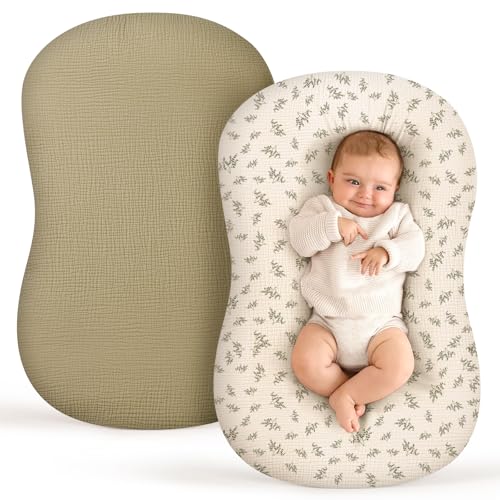 Image of Termichy Baby Lounger Cover Muslin: Soft Cotton Slipcover for Snuggle Me Lounger - Removable & Machine Washable for Daily Use - Zipper-Free & Skin-Friendly for Newborn Girls and Boys