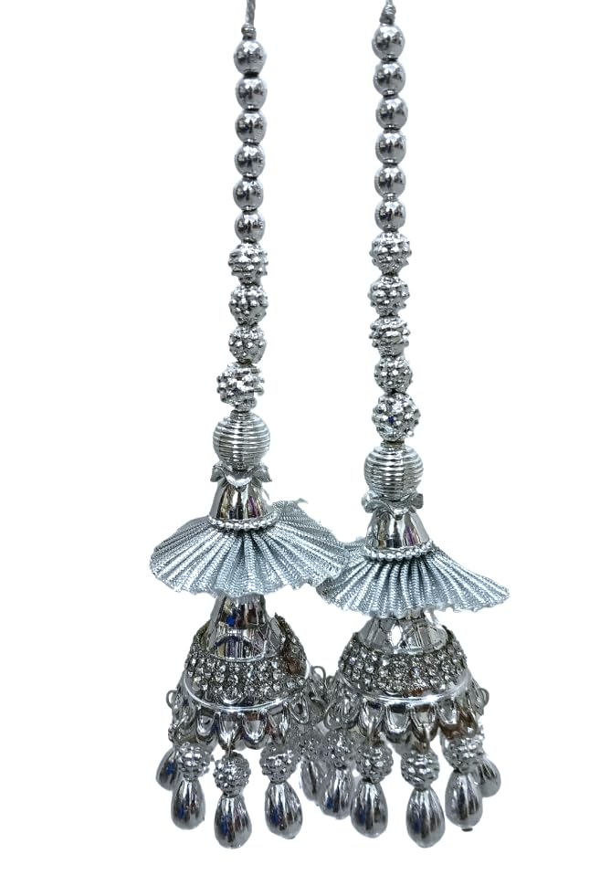 Shoppingover Silver latkan for Lehenga for Lehenga Blouse Handmade Tassels (Pack of 2 Latkans)-image-18
