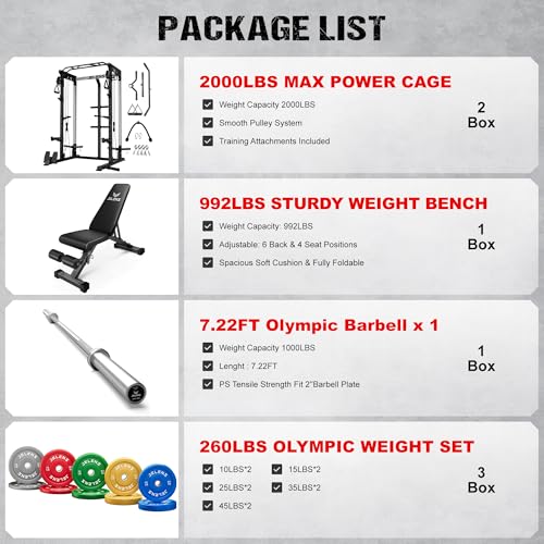 Image of JELENS C21 Power Cage, 2000LBS Multi-Function Power Rack with Independent Dual Pulley System, All-in-One Squat Rack for Cable Crossover, Home Gym Workout Machine