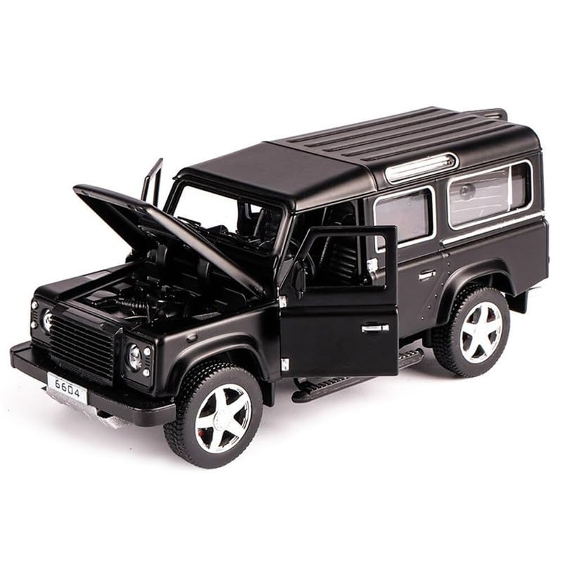 Image of Kids Model 1:32 Defender Die Cast Metal Car Pull Back Action Opening Doors with Realistic Engine Sound Lights Toy Car Gift for Boys - Black
