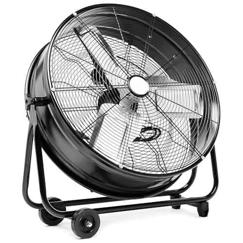 High Velocity Floor Fan, Adjustable Tilt Drum Fan, Portable Wheeled Air Circulation Fan, 3 Speed High Speed Fan For Garage, Factory, Workshop