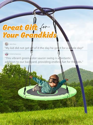 Tree Swing for Kids Outdoor, 40 Inch Saucer Swings for Swingset, Round Tree Swing for Adults Play Outside Heavy Duty 750 Lb Capacity, Circle Disc Swings with Hanging Straps, Vibrant Green, Child Gift - Thumbnail 6