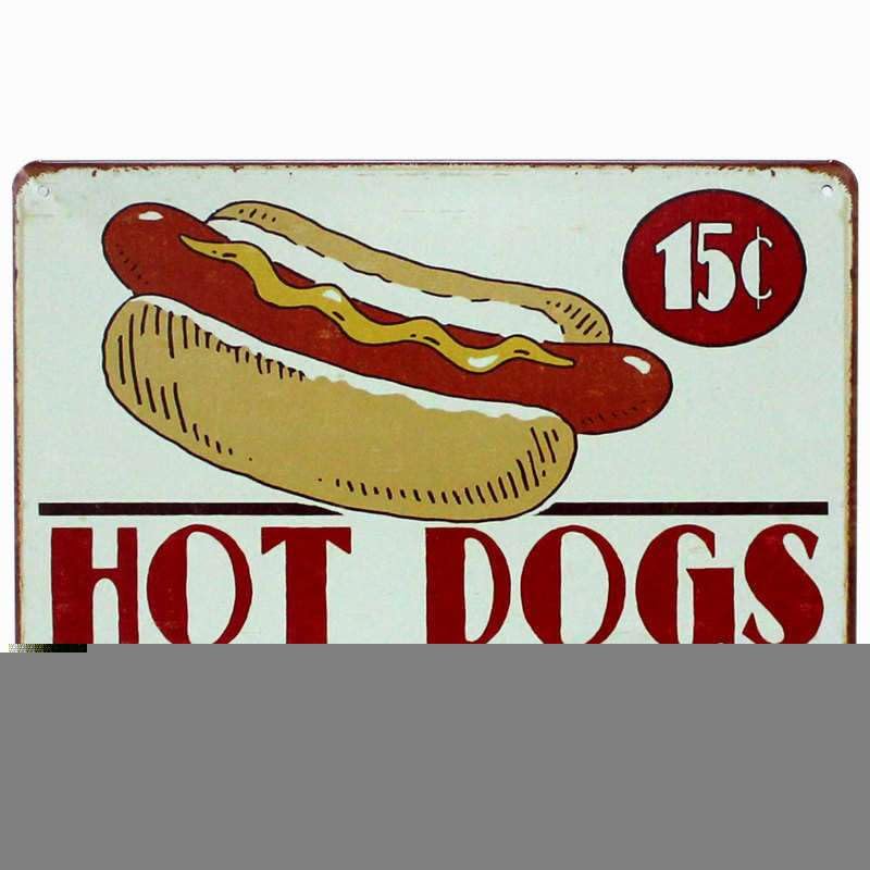 Fast Food Hotdogs - Placa de metal retro vintage (4 unidades)