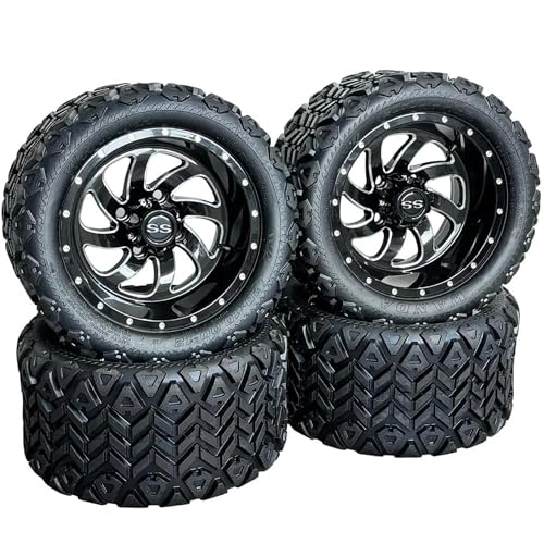 12 Inch Glossy Black Phantom Golf Cart Wheels & Tires