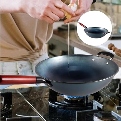 Wok chino con mango de madera antiadherente para cocina miniatura 2