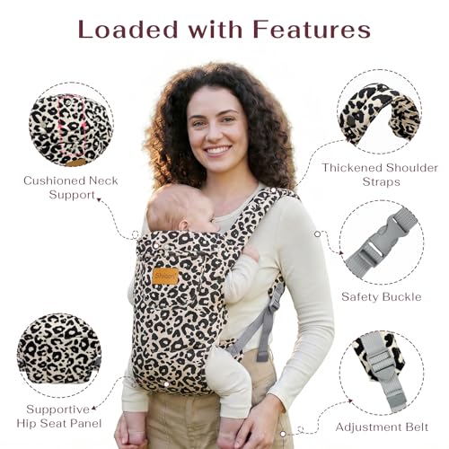 Image of Baby Carrier Newborn to Toddler(8-30lbs), Toddler Carrier Baby Holder Carrier with Adjustable Shoulder Strap, Chest Carriers, Beige Leopard Print