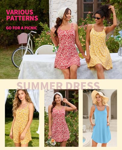Image of V FOR CITY Womens Summer Dresses with Built in Bra Sundress | Double Spaghetti Strap Dress, 2 Pockets, Scoop Neck, Summer Vacation, Wedding Guest, Casual, Beach, Party, Birthday, Dating