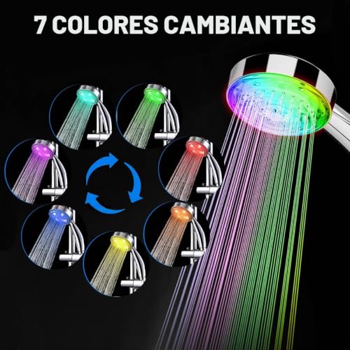 Miniatura 3 de Jinyomfly Cabezal De Ducha Led, Alcachofa De Ducha Con Luz Led, Alcachofa De Ducha Led, Teléfono Ducha Con Luz, Alcachofa Con Led 7 Colores Para Baño, Cromo