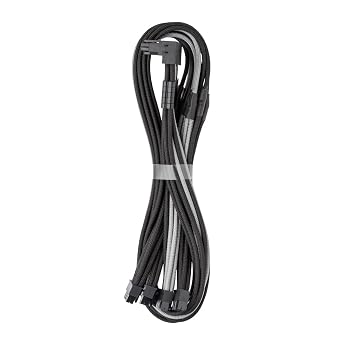 CableMod C-Series Pro ModFlex Sleeved 12V-2x6 12VHPWR 90 StealthSense PCIe Cable for Corsair Type 5 RMX Shift - Variant A Black + Silver, 90 16-pin to Quad 8-pin, 65cm